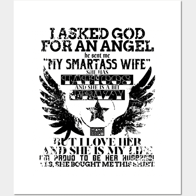 Black Vintage God Angel Smartass Wife Proud Husband Wall Art by porcodiseno